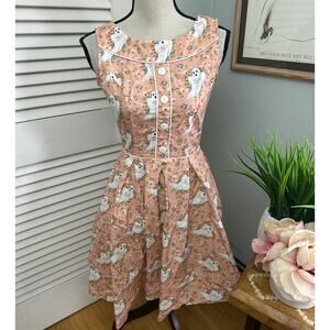 Retrolicious Peach Ghost Print Swing Dress